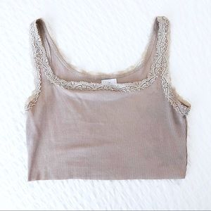 Beige Ruffle Trim Crop